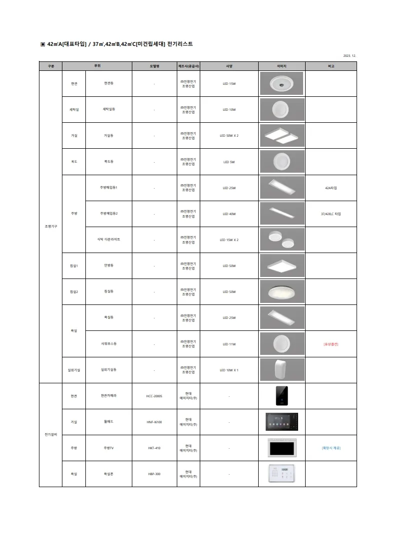 개봉 루브루 분양승인마감자재리스트 일반분양용